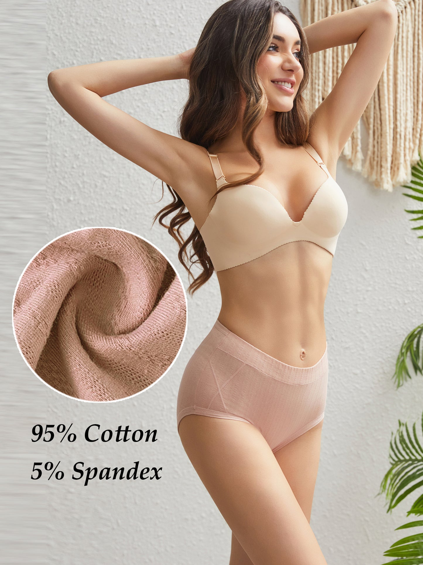 Buankoxy Women's Cotton Underwear Stretchy Briefs Full Coverage Panties for Women High Waisted Ladies Panties 5 Pack