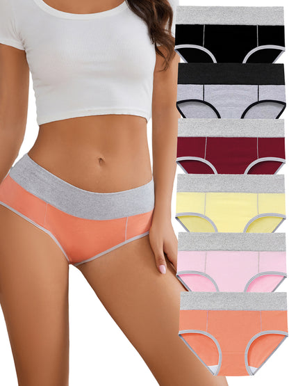 Buankoxy Cotton Underwear for Women Mid Waisted Full Coverage Briefs Panties 6 Pack