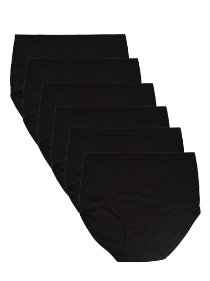 Buankoxy 6 Pack Women's High Waist Tummy Control Cotton Underwear Solid Color Brief Panties