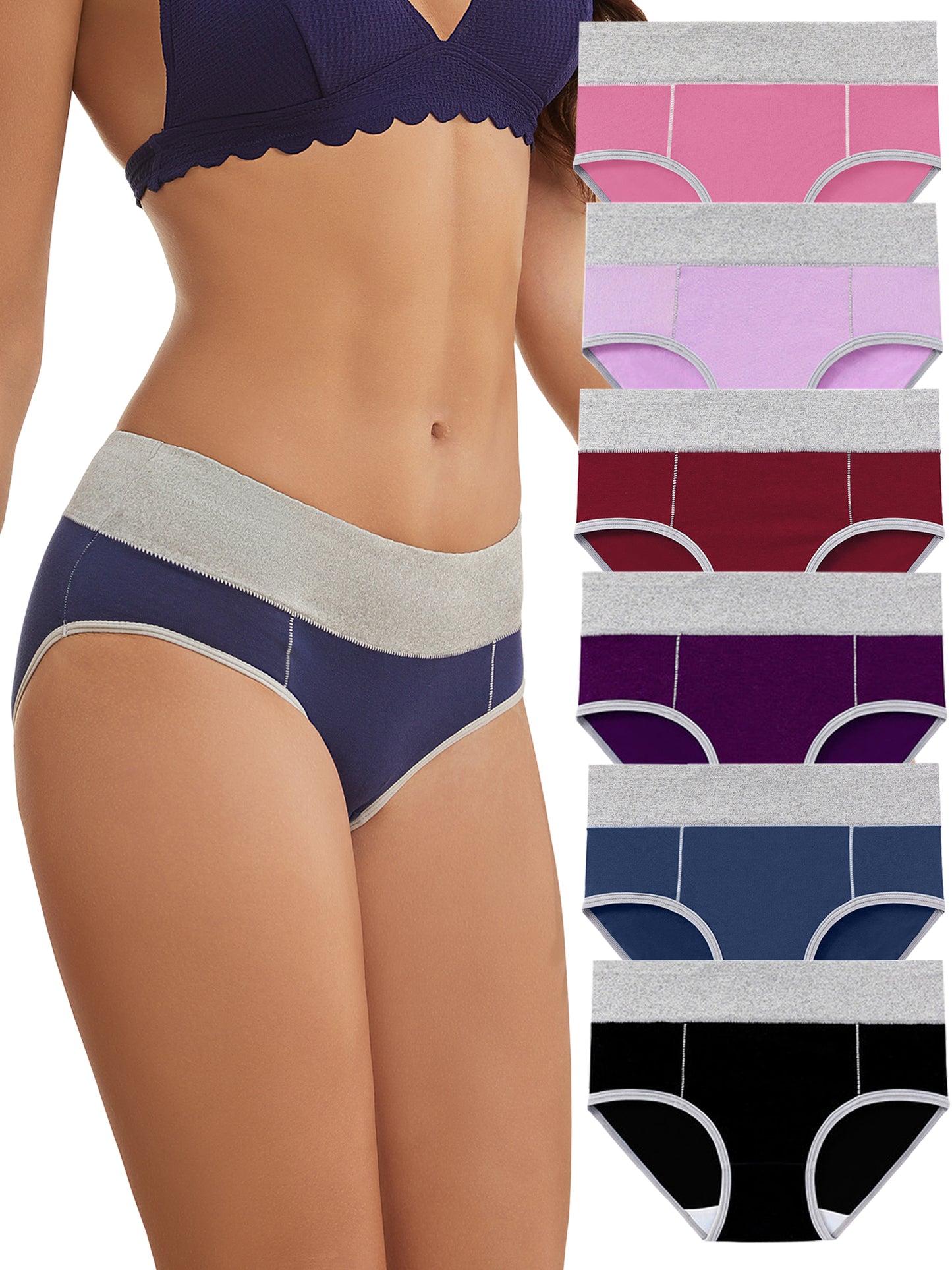 Buankoxy Cotton Underwear for Women Mid Waisted Full Coverage Briefs Panties 6 Pack