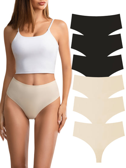 GaaiKei Seamless Thongs for Women Mid Rise No Show Thong Breathable Panties Comfortable Underwear 6 Pack