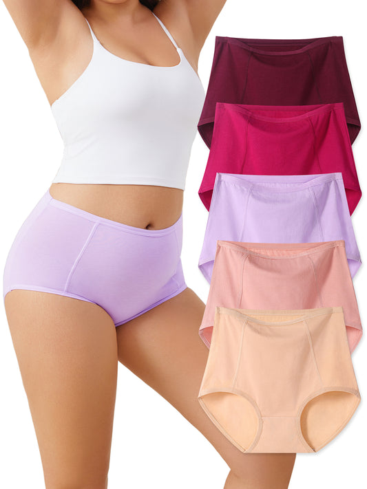 GaaiKei Womens High Waisted Underwear Cotton Full Coverage Ladies Panties Stretch Underpants 5 Pack