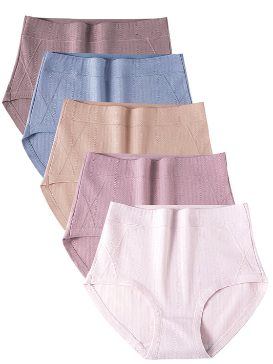 Buankoxy Women's Cotton Underwear Stretchy Briefs Full Coverage Panties for Women High Waisted Ladies Panties 5 Pack