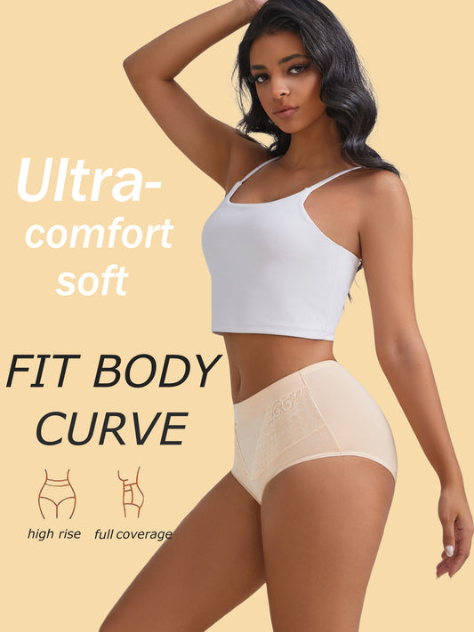 GaaiKei Cotton Underwear for Women High Waisted Panties Strech Full Coverage Briefs 5 Pack