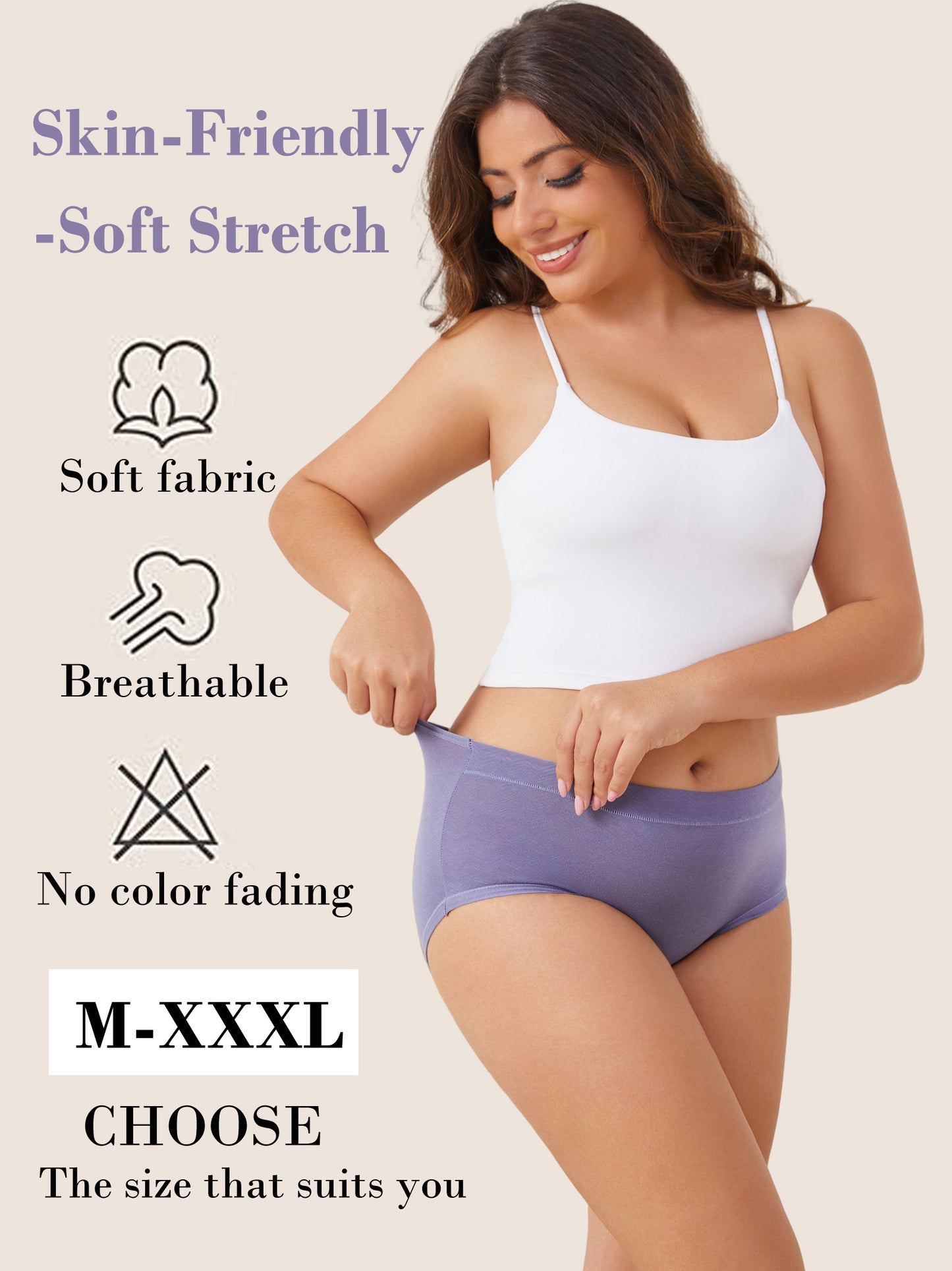 Buankoxy 5 Pack Women Cotton High Waist Panties Stretch Hipster Brief Underwear for Women, Size 10