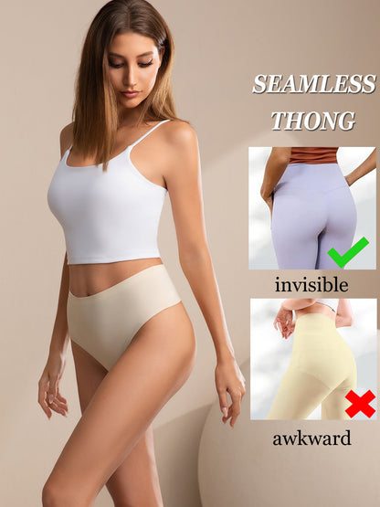 GaaiKei Seamless Thongs for Women Mid Rise No Show Thong Breathable Panties Comfortable Underwear 6 Pack