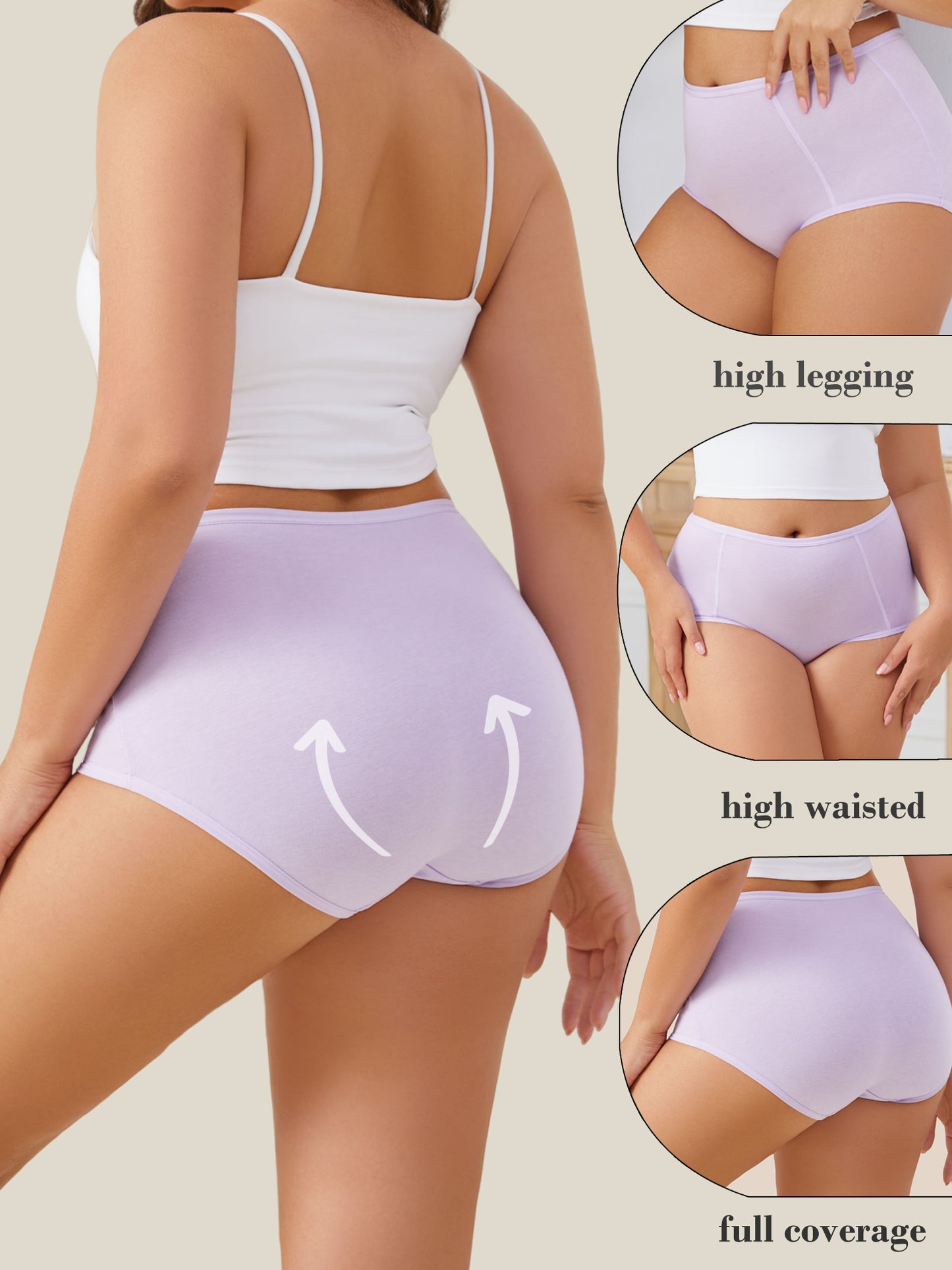 GaaiKei Womens High Waisted Underwear Cotton Full Coverage Ladies Panties Stretch Underpants 5 Pack