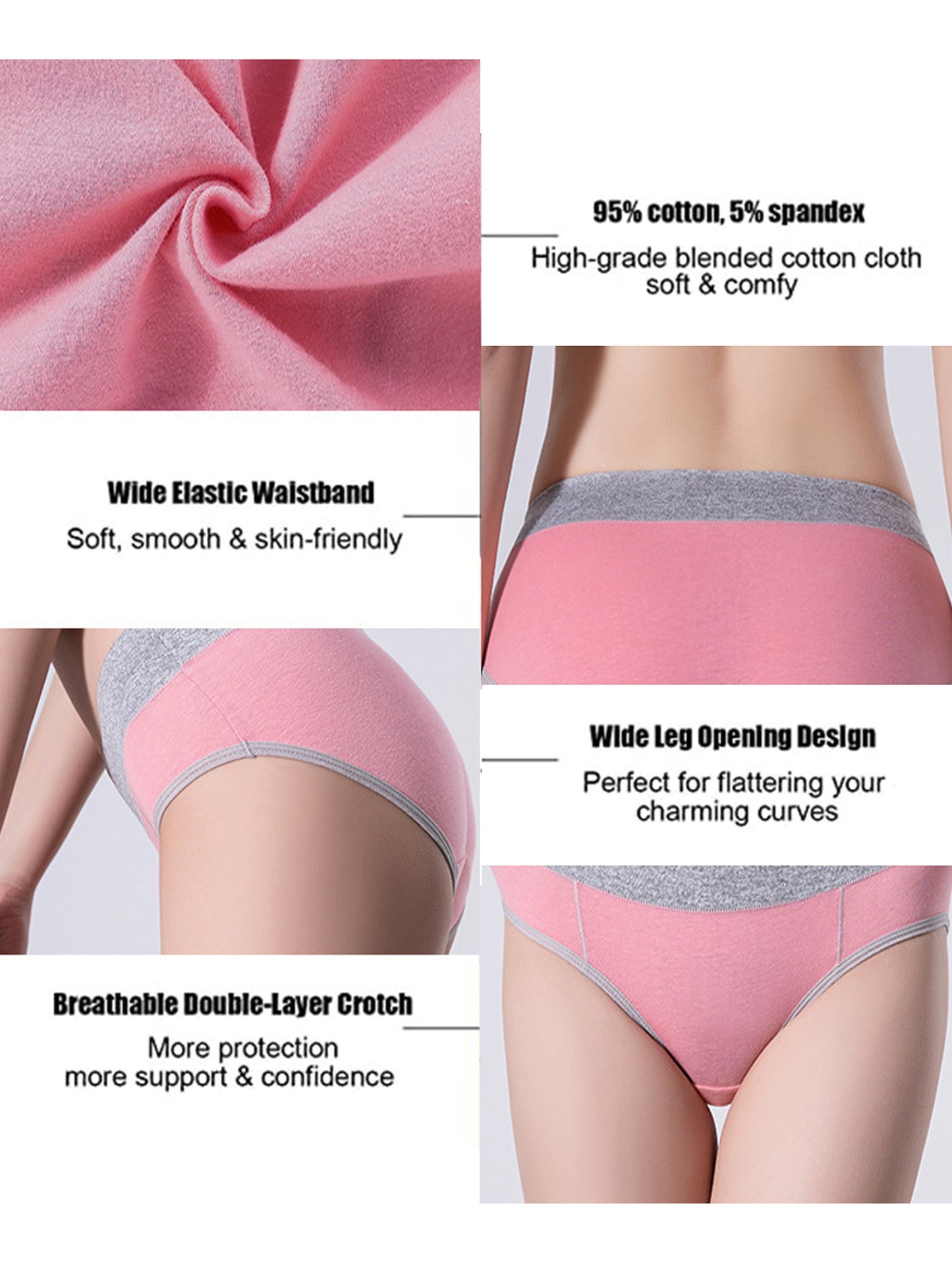 Buankoxy Cotton Underwear for Women Mid Waisted Full Coverage Briefs Panties 6 Pack