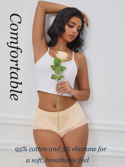 GaaiKei Cotton Underwear for Women High Waisted Panties Strech Full Coverage Briefs 5 Pack