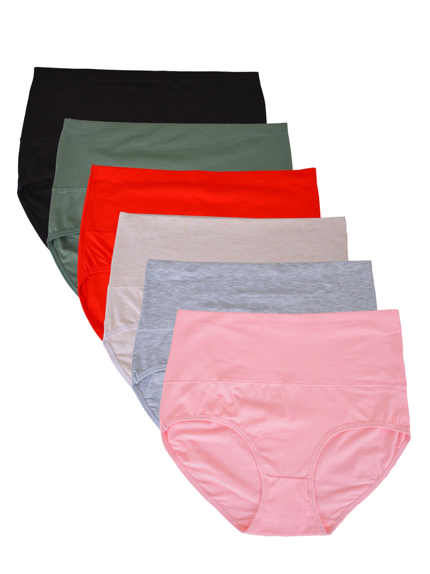 Buankoxy 6 Pack Women's High Waist Tummy Control Cotton Underwear Solid Color Brief Panties