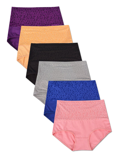 Buankoxy Women's Cotton Panties High Waist Tummy Control Underwear Stretch Full Coverage Briefs Panties,6-Pack