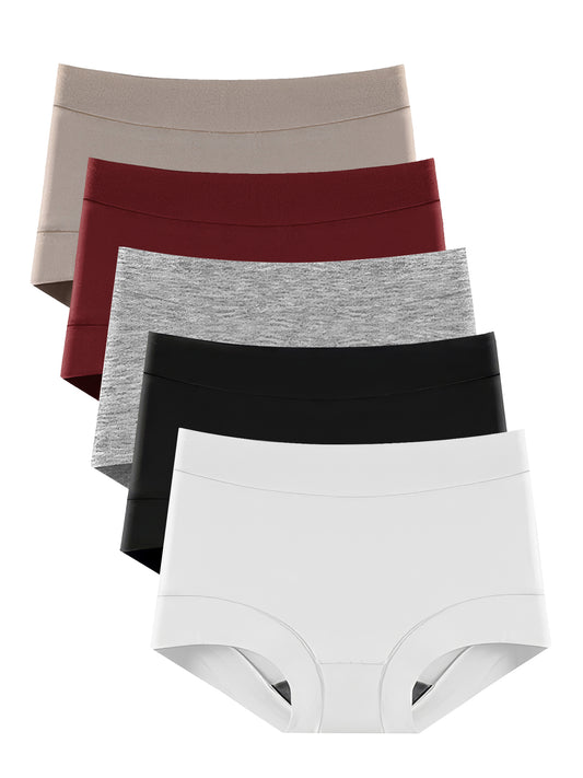 GaaiKei Women's High Waist Cotton Underwear Soft Stretch Full Coverage Briefs Panties 5 Pack