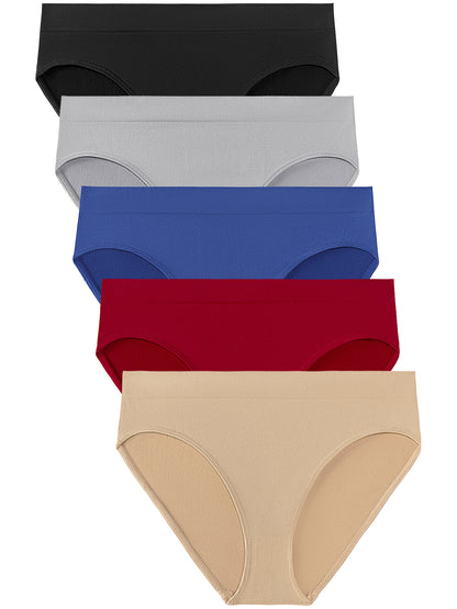 Buankoxy Seamless Underwear for Women Soft No Show Panties High Cut Invisible Hipster Silky Cheeky Ladies Bikini 5 Pack