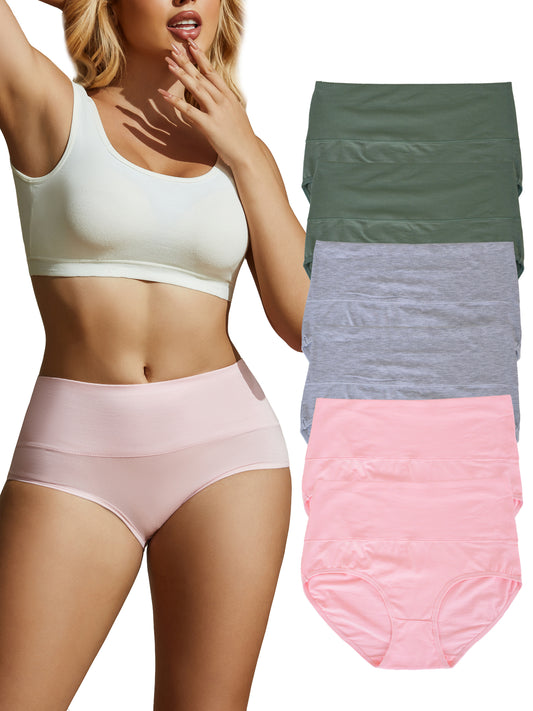GaaiKei 6 Pack Women's High Waist Cotton Underwear Soft Brief Panties Regular and Plus Size