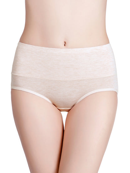 Buankoxy 6 Pack Women's High Waist Tummy Control Cotton Underwear Solid Color Brief Panties