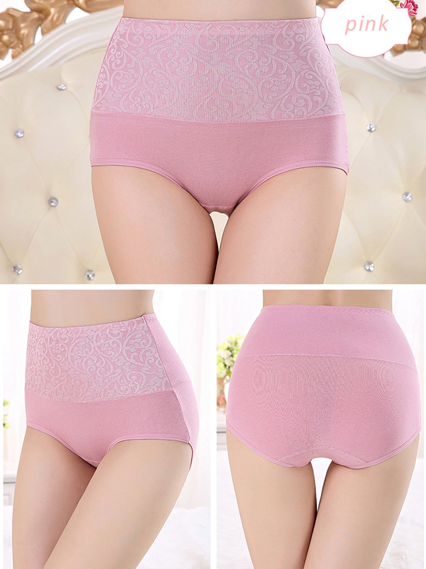 Buankoxy Women's Cotton Panties High Waist Tummy Control Underwear Stretch Full Coverage Briefs Panties,6-Pack