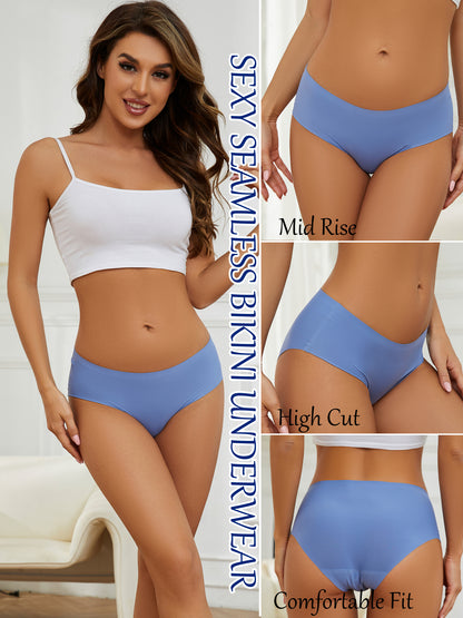 GaaiKei Women's Seamless Bikini Panties Mid Rise No Show Underwear with Cotton Crotch 6 Pack