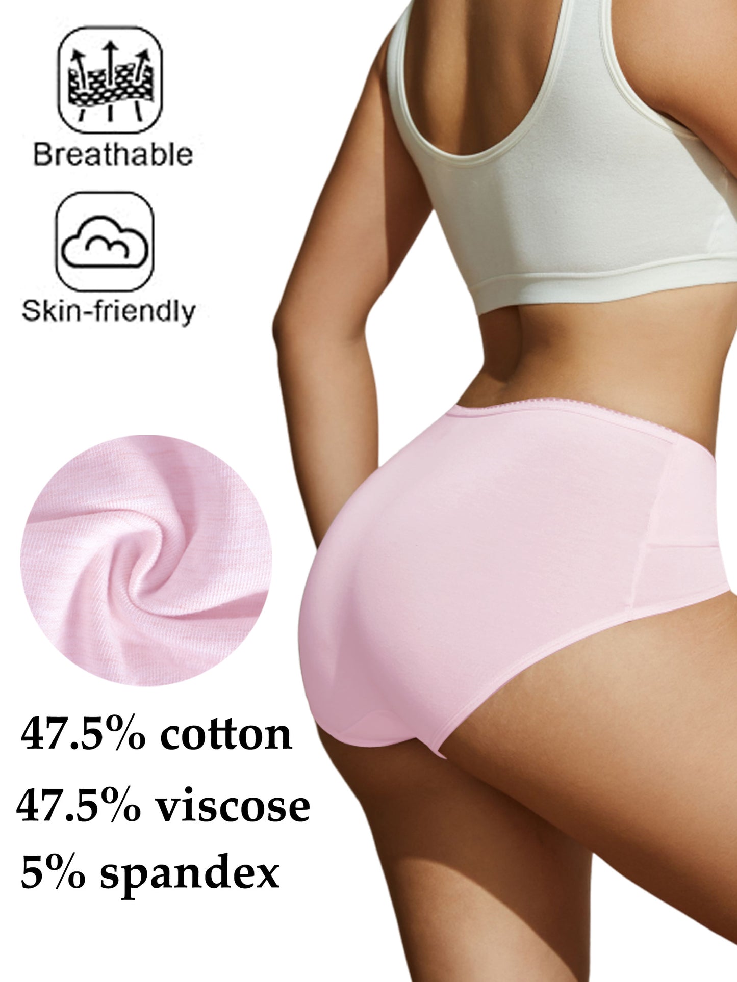 GaaiKei 6 Pack Women's High Waist Cotton Underwear Soft Brief Panties Regular and Plus Size