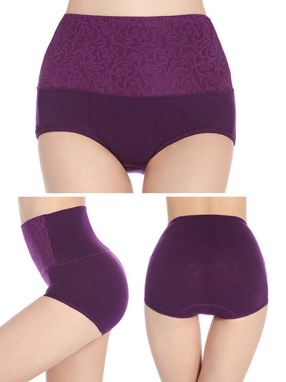 Buankoxy Women's Cotton Panties High Waist Tummy Control Underwear Stretch Full Coverage Briefs Panties,6-Pack