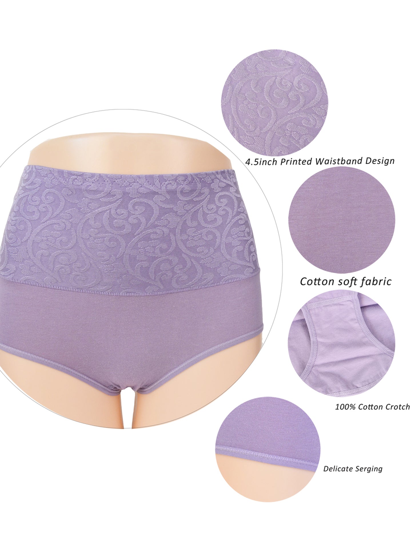 Buankoxy Women's Cotton Panties High Waist Tummy Control Underwear Stretch Full Coverage Briefs Panties,6-Pack