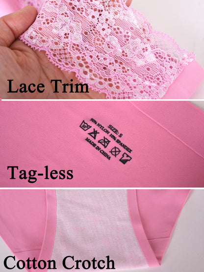 Buankoxy Seamless Underwear for Women Sexy No Show Bikini Panties Lace Ladies High Cut Hipster Invisible Cheeky 5 Pack